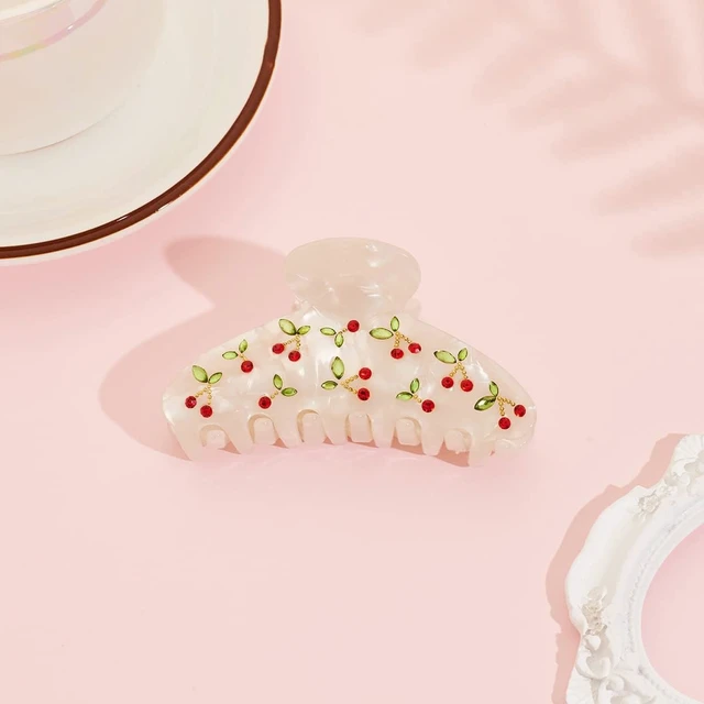 Alt view image 5 of 6 - Acrylic Hair Clips Claws For Women With The Rhinestone Pattern In Red Cherry Shape Hair Clip For Thick Hair Hair clips for styling sectioning 1PC