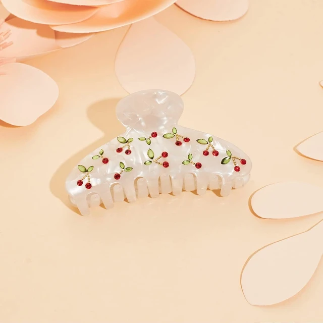 Alt view image 4 of 6 - Acrylic Hair Clips Claws For Women With The Rhinestone Pattern In Red Cherry Shape Hair Clip For Thick Hair Hair clips for styling sectioning 1PC