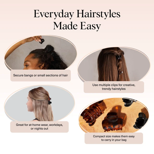 Alt view image 6 of 7 - Small Hair Clips for Women - Black & Tortoise, 6 Pcs | Stays In Place Without Pulling or Snagging, Durable & Sturdy Plastic Small Hair Clips For Bangs, Stylish Hair Accessories