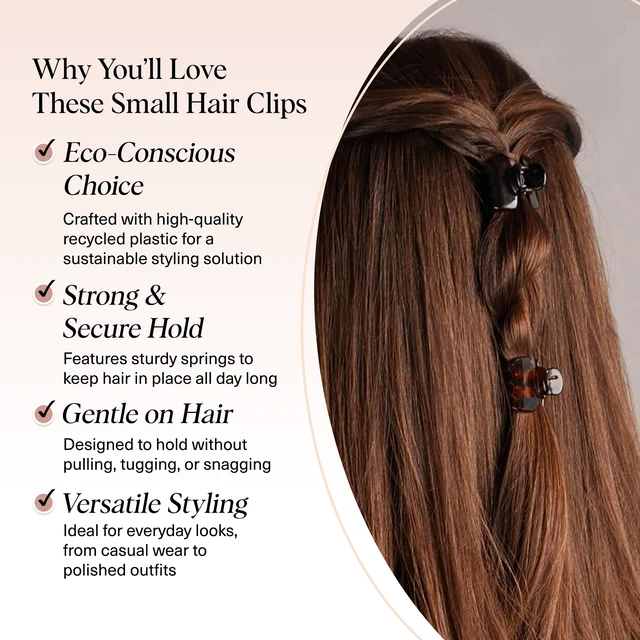 Alt view image 3 of 7 - Small Hair Clips for Women - Black & Tortoise, 6 Pcs | Stays In Place Without Pulling or Snagging, Durable & Sturdy Plastic Small Hair Clips For Bangs, Stylish Hair Accessories