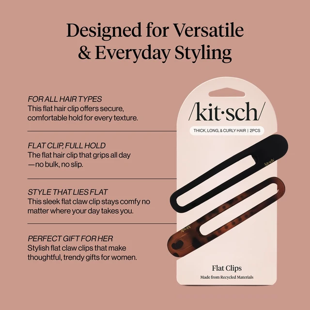 Alt view image 3 of 7 - Flat Hair Clips for Women - Black & Tortoise, 2pcs | Strong Hold, No Slip Grip Flat Claw Clips Sleek Curved Design For Comfortable Look Hair Accessories For Girls