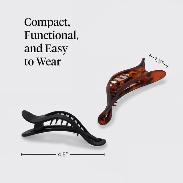 Alt view image 4 of 7 - Flat Hair Clips for Women - Black & Tortoise, 2pcs | Strong Hold, No Slip Grip Flat Claw Clips Sleek Curved Design For Comfortable Look Hair Accessories For Girls