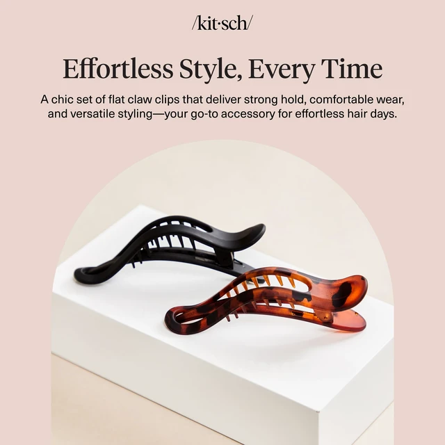 Alt view image 7 of 7 - Flat Hair Clips for Women - Black & Tortoise, 2pcs | Strong Hold, No Slip Grip Flat Claw Clips Sleek Curved Design For Comfortable Look Hair Accessories For Girls