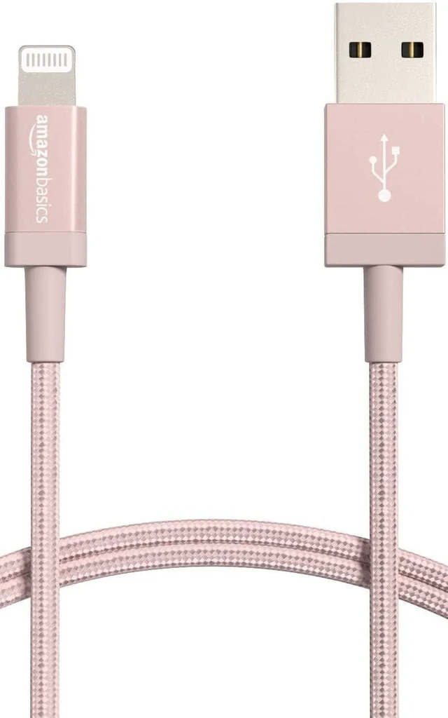 Main image of USB-A to Lightning Charger Cable, Nylon Braided Cord, MFi Certified for Apple iPhone 14 13 12 11 X Xs Pro, Pro Max, Plus, iPad, 10,000 Bend Lifespan, High Speed Transfer, 6ft, Rose Gold