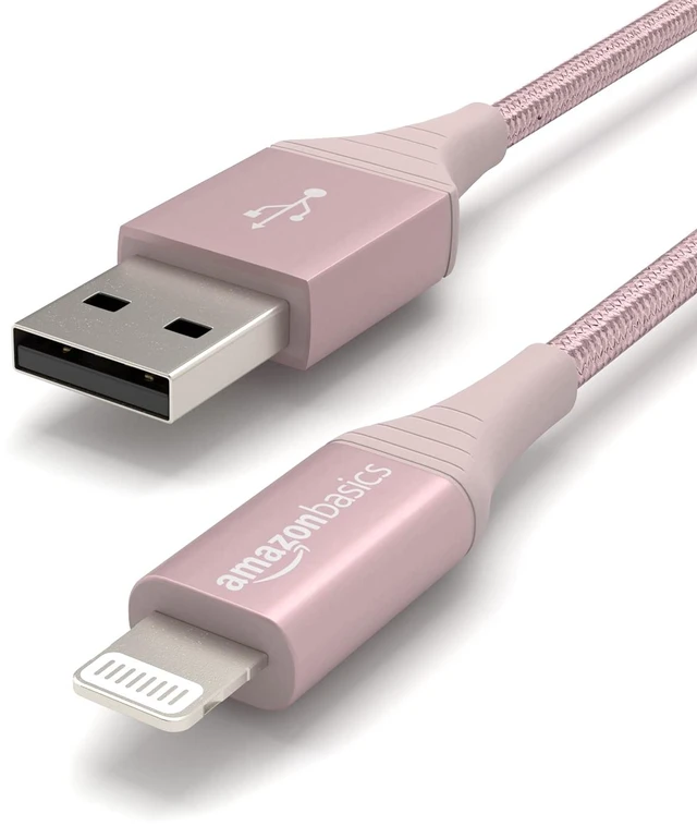 Alt view image 3 of 5 - USB-A to Lightning Charger Cable, Nylon Braided Cord, MFi Certified for Apple iPhone 14 13 12 11 X Xs Pro, Pro Max, Plus, iPad, 10,000 Bend Lifespan, High Speed Transfer, 6ft, Rose Gold
