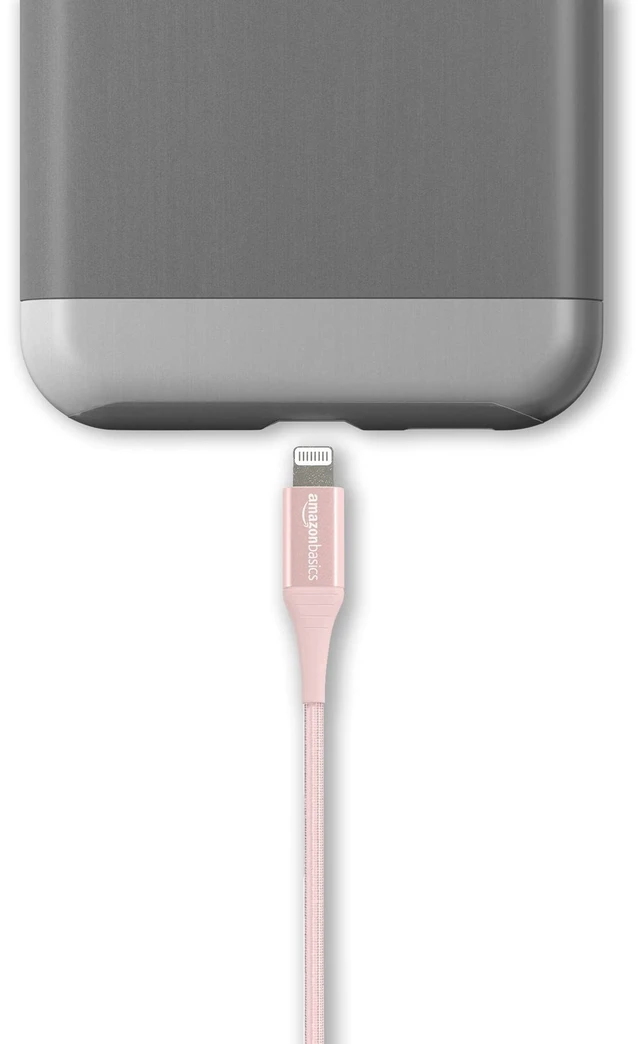 Alt view image 4 of 5 - USB-A to Lightning Charger Cable, Nylon Braided Cord, MFi Certified for Apple iPhone 14 13 12 11 X Xs Pro, Pro Max, Plus, iPad, 10,000 Bend Lifespan, High Speed Transfer, 6ft, Rose Gold