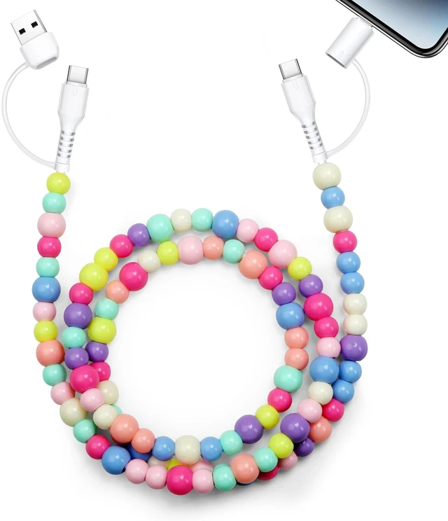 Main image of USB C Cable 4 in 1 Beaded for iPhone USB Charger Cord 3.3FT Colored | Multi Fast Charging Cable 66W Chubby USB A Type C IOS Cable Compatible with iPhone 18 17 16 Pro Max/iPad/Galaxy S26 S25 S24
