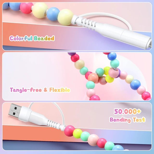 Alt view image 4 of 7 - USB C Cable 4 in 1 Beaded for iPhone USB Charger Cord 3.3FT Colored | Multi Fast Charging Cable 66W Chubby USB A Type C IOS Cable Compatible with iPhone 18 17 16 Pro Max/iPad/Galaxy S26 S25 S24