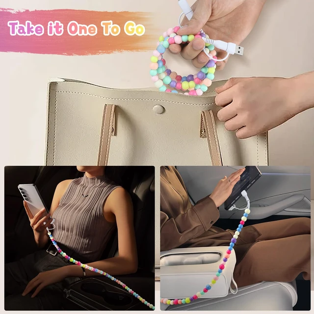 Alt view image 6 of 7 - USB C Cable 4 in 1 Beaded for iPhone USB Charger Cord 3.3FT Colored | Multi Fast Charging Cable 66W Chubby USB A Type C IOS Cable Compatible with iPhone 18 17 16 Pro Max/iPad/Galaxy S26 S25 S24