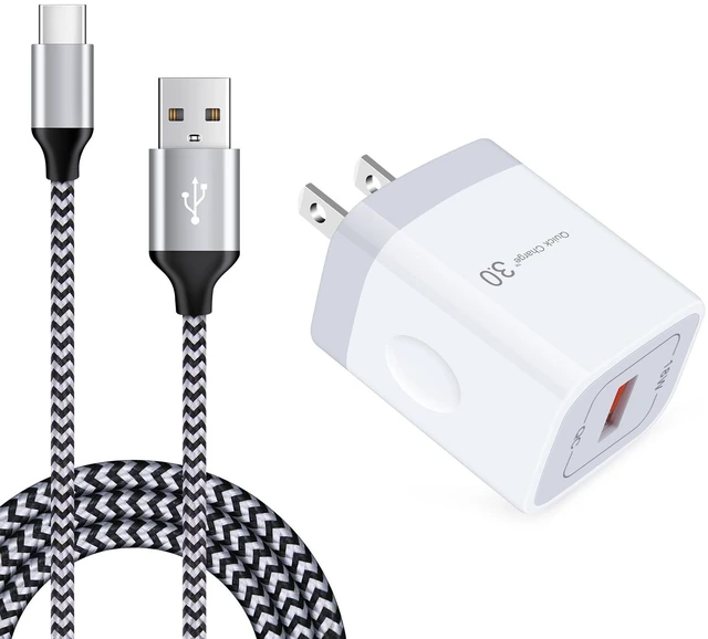 Main image of Quick Charge 3.0 Fast Charger Compatible LG Stylo 4/5/6, LG G5 G6 G7 G8 V20 | V30 V40 V50 ThinQ, Samsung Galaxy S24 S23 S22 S21, 18W Rapid Wall Charger with 6Ft USB Type C Charging Cord Cable