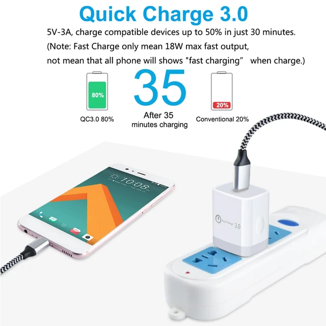 Alt view image 2 of 7 - Quick Charge 3.0 Fast Charger Compatible LG Stylo 4/5/6, LG G5 G6 G7 G8 V20 | V30 V40 V50 ThinQ, Samsung Galaxy S24 S23 S22 S21, 18W Rapid Wall Charger with 6Ft USB Type C Charging Cord Cable