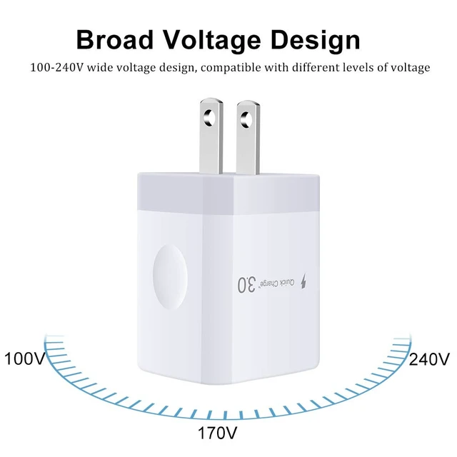 Alt view image 4 of 7 - Quick Charge 3.0 Fast Charger Compatible LG Stylo 4/5/6, LG G5 G6 G7 G8 V20 | V30 V40 V50 ThinQ, Samsung Galaxy S24 S23 S22 S21, 18W Rapid Wall Charger with 6Ft USB Type C Charging Cord Cable