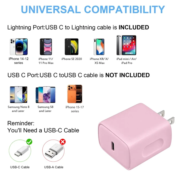 Alt view image 5 of 7 - 14 13 12 Fast Charger 20W PD USB C Wall Charger with 6FT Fast Charging Cable for iPhone 14/14 Pro/14 Pro Max/14 Plus/13/12/11/Pro/Pro Max/Mini/Xs Max/X, iPad - Pink
