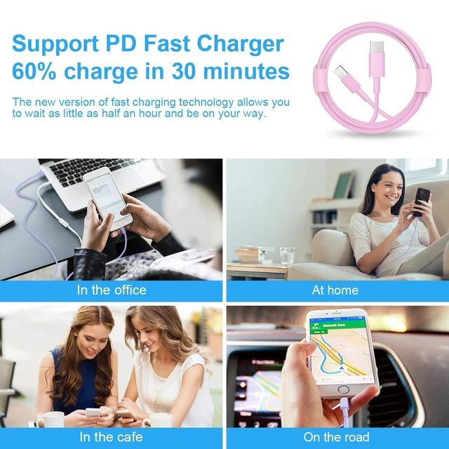 Alt view image 6 of 7 - 14 13 12 Fast Charger 20W PD USB C Wall Charger with 6FT Fast Charging Cable for iPhone 14/14 Pro/14 Pro Max/14 Plus/13/12/11/Pro/Pro Max/Mini/Xs Max/X, iPad - Pink