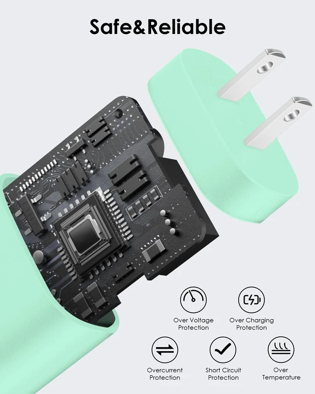 Alt view image 2 of 7 - USB C Charger 25W Type C Charger Fast Charging Android Charger Block | for Galaxy S26 Ultra/S26/S26+/S25 Ultra/S25/24 Ultra/S24/S23 Ultra/S22 Ultra with 6 FT Long Phone Charger USB C Cord-Green