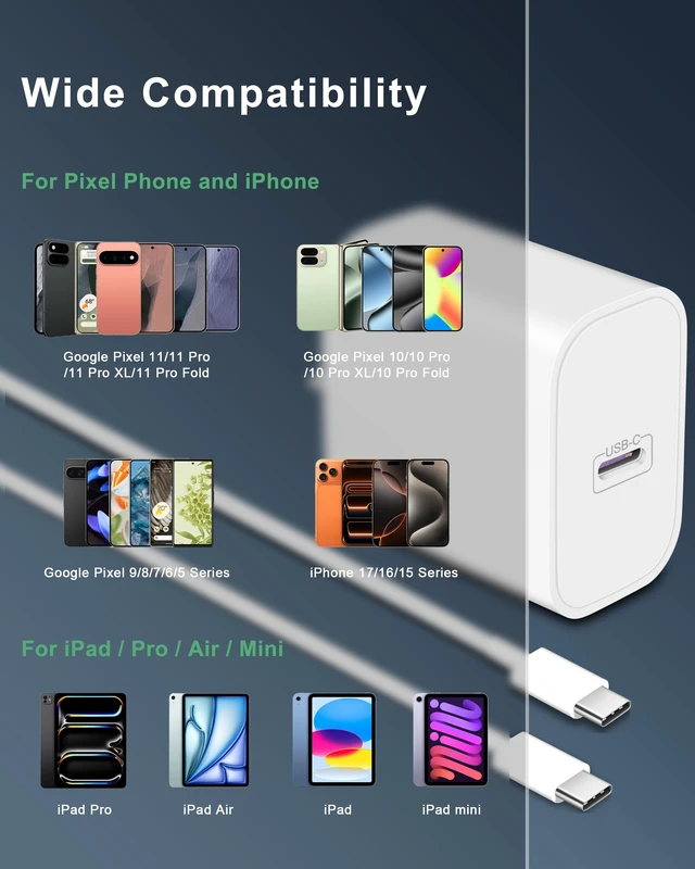 Alt view image 4 of 7 - 30W USB C Fast Charger for Google Pixel 11/11 Pro XL/Fold/10/9/8/7/6 Pro XL | 30 Watt Type C Super Fast Wall Charger Block, Pixel Phone Fast Charging Brick Accessories,with 6FT USB-C Charging Cable