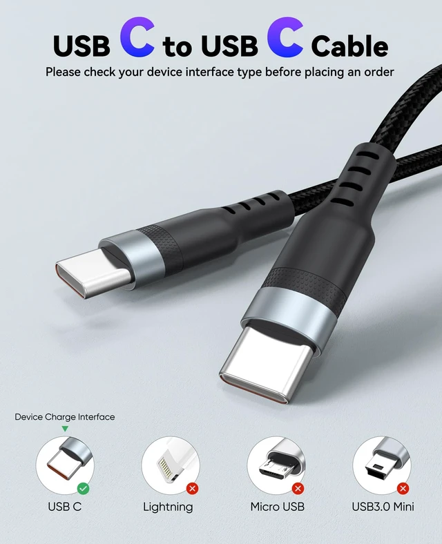 Alt view image 7 of 7 - 15ft USB C Cable Fast Charging 60W, Long USBC to USB-C Charge Cord 15 Foot | Type C 2.0 480Mbps Data Transfer Black Braided Male for iPhone 17/16/15, Galaxy S25/24/23, Security Camera, PS5, Xbox
