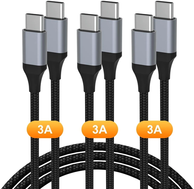 Main image of USB C to USB C Cable 60W 3-Pack 3ft/6ft/6ft, Type C Nylon Braided Charging Cord for 17 16 15 Plus, Pro Max,iPad, MacBook, Galaxy S25 S24 23, Switch, and More