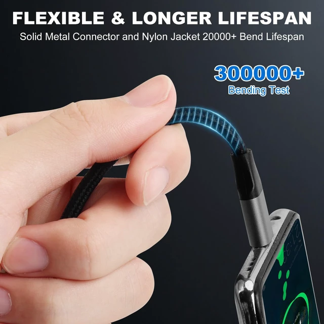 Alt view image 5 of 6 - USB C to USB C Cable 60W 3-Pack 3ft/6ft/6ft, Type C Nylon Braided Charging Cord for 17 16 15 Plus, Pro Max,iPad, MacBook, Galaxy S25 S24 23, Switch, and More