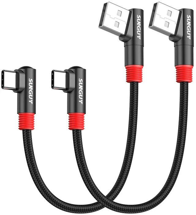 Main image of 6 inch/0.15M Right Angle USB C to A Cable 2Pack, 3A Short 90 Degree USB to USBC Fast Charging Data Transfer Cord Nylon Braided for iPhone 17 16 15 Pro/Pro Max/Plus Samsung Galaxy S24/S23, iPad
