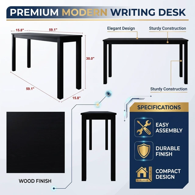 Alt view image 3 of 7 - HMD Camden Wooden Writing Desk