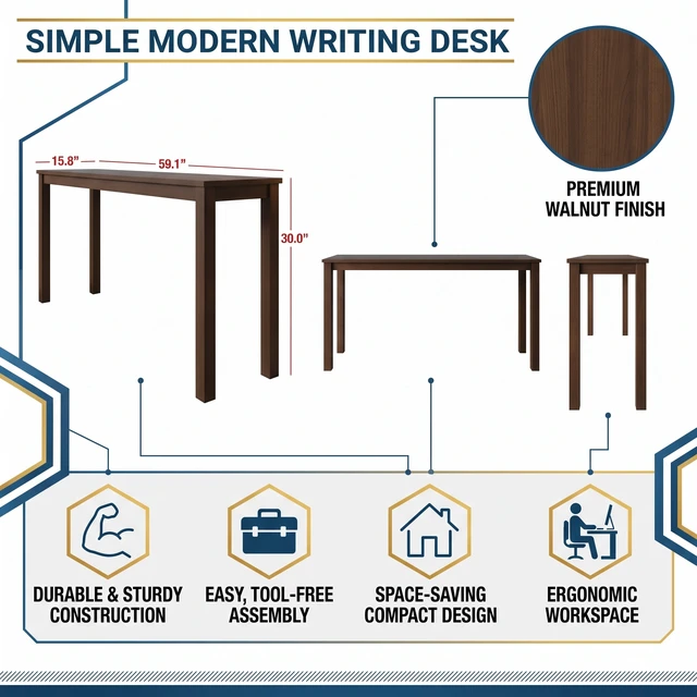 Alt view image 3 of 6 - HMD Camden Wooden Writing Desk