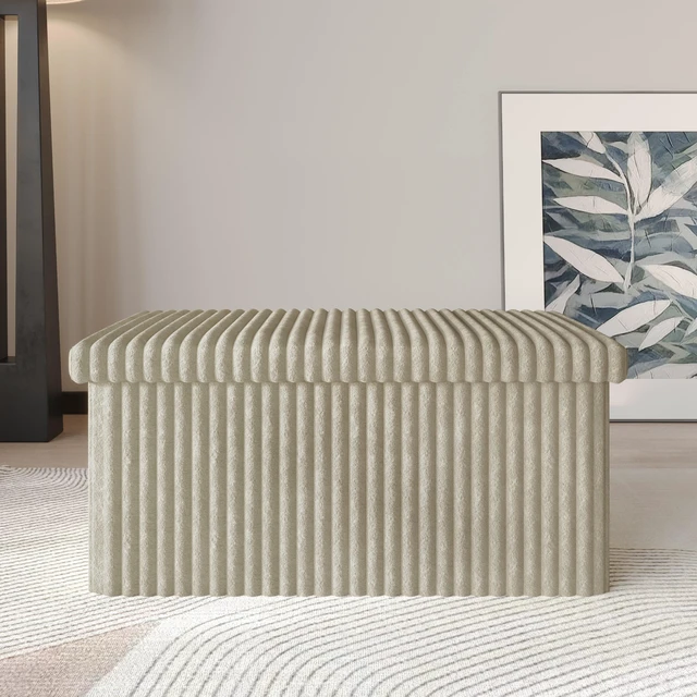 Main image of HMD Florence 30" Upholstered Storage Bench with Folding Design, Hidden Storage & Cushioned Seat Light Beige