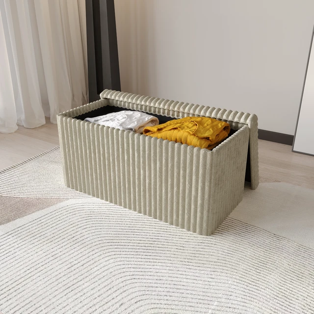 Alt view image 2 of 6 - HMD Florence 30" Upholstered Storage Bench with Folding Design, Hidden Storage & Cushioned Seat Light Beige
