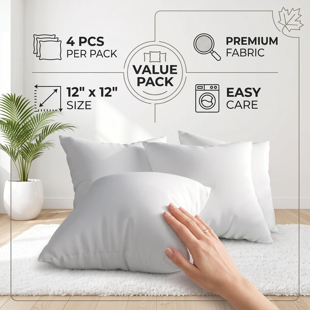 Alt view image 3 of 7 - HMD Calais Decorative Square Pillow Inserts (Set of 4) Soft Inserts for Sofa, Couch & Bedroom Decor