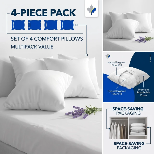 Alt view image 4 of 7 - HMD Calais Decorative Square Pillow Inserts (Set of 4) Soft Inserts for Sofa, Couch & Bedroom Decor