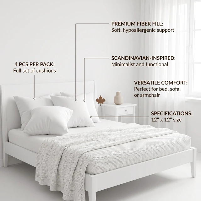 Alt view image 6 of 7 - HMD Calais Decorative Square Pillow Inserts (Set of 4) Soft Inserts for Sofa, Couch & Bedroom Decor