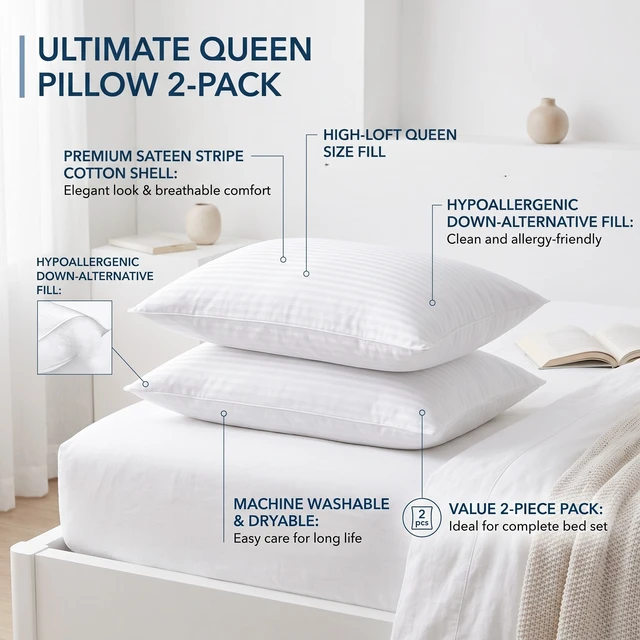 Alt view image 7 of 7 - HMD Windsor Bed Pillows (Set of 2) Down Alternative Microfiber Hotel Pillows