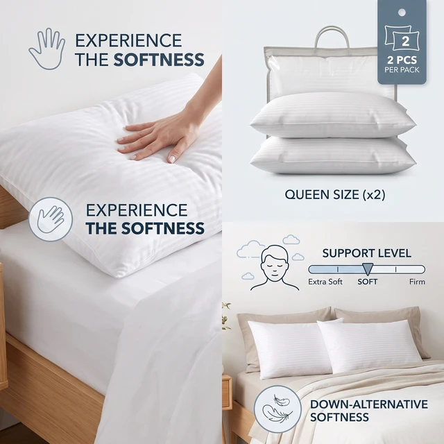 Alt view image 5 of 7 - HMD Windsor Bed Pillows (Set of 2) Down Alternative Microfiber Hotel Pillows