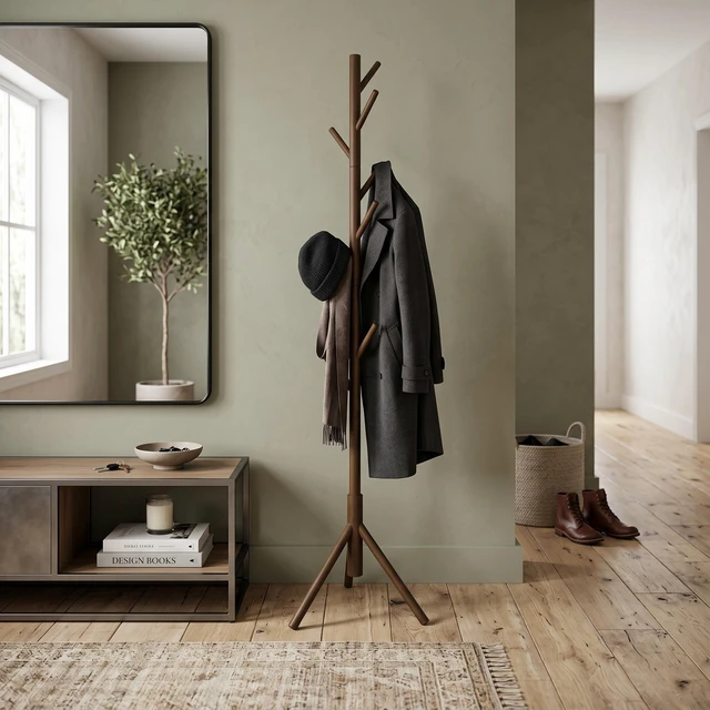 Alt view image 3 of 7 - HMD Houma Freestanding 8-Hook Solid Wood Coat Rack for Entryway, Bedroom & Home Organization, Easy Assembly