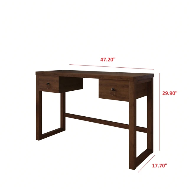 Alt view image 3 of 7 - HMD Dario Modern Wood Writing Desk with Spacious Tabletop & 2 Built-In Drawers, Clean-Lined Design for Home Office, Study & Creative Workspace