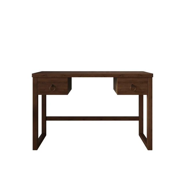 Alt view image 4 of 7 - HMD Dario Modern Wood Writing Desk with Spacious Tabletop & 2 Built-In Drawers, Clean-Lined Design for Home Office, Study & Creative Workspace