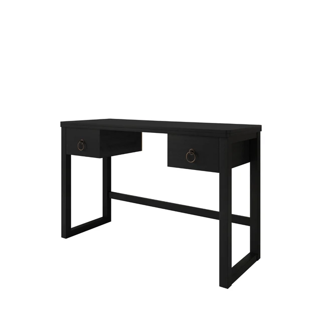 Alt view image 4 of 7 - HMD Dario Modern Wood Writing Desk with Spacious Tabletop & 2 Built-In Drawers, Clean-Lined Design for Home Office, Study & Creative Workspace Black