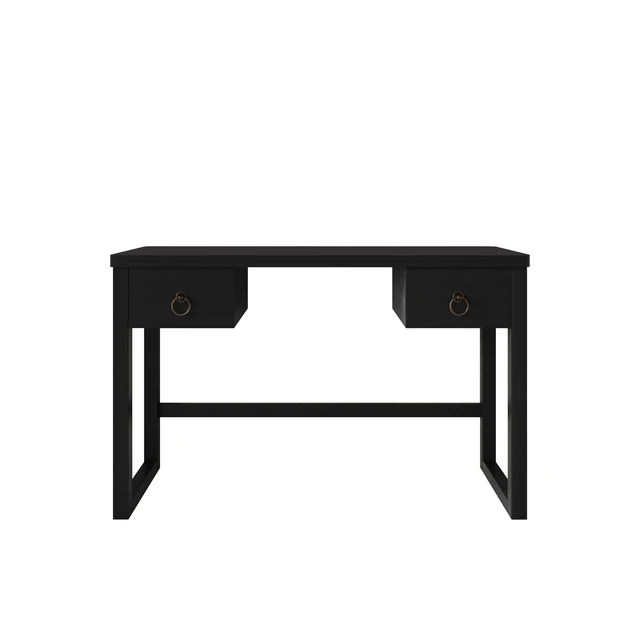 Alt view image 3 of 7 - HMD Dario Modern Wood Writing Desk with Spacious Tabletop & 2 Built-In Drawers, Clean-Lined Design for Home Office, Study & Creative Workspace Black