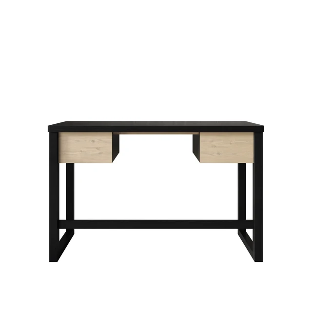 Alt view image 6 of 7 - HMD Dario Modern Wood Writing Desk with Spacious Tabletop & 2 Built-In Drawers, Clean-Lined Design for Home Office, Study & Creative Workspace Black
