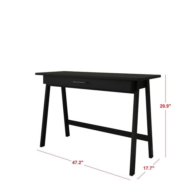 Alt view image 4 of 7 - HMD Serafina Writing Desk with Spacious Tabletop and Built-In Drawer, Natural Wood Grain Finish, Modern Design for Home Office or Study Black
