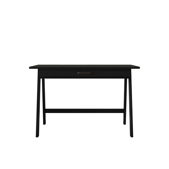 Alt view image 3 of 7 - HMD Serafina Writing Desk with Spacious Tabletop and Built-In Drawer, Natural Wood Grain Finish, Modern Design for Home Office or Study Black