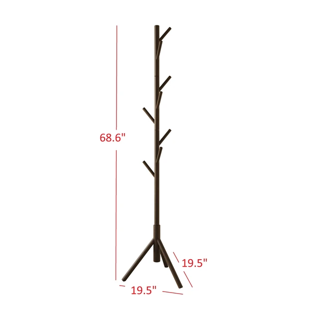 Alt view image 6 of 6 - HMD Houma Freestanding 8-Hook Solid Wood Coat Rack for Entryway, Bedroom & Home Organization, Easy Assembly Cappuccino