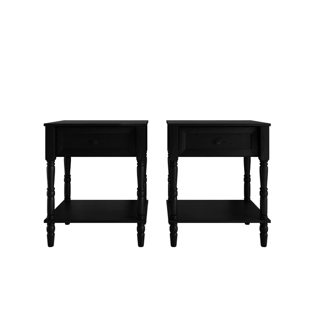Alt view image 3 of 7 - HMD Ruston 1-Drawer Nightstand (Set of 2) with Open Shelf, Turned Legs, and Rich Woodgrain Finish Black