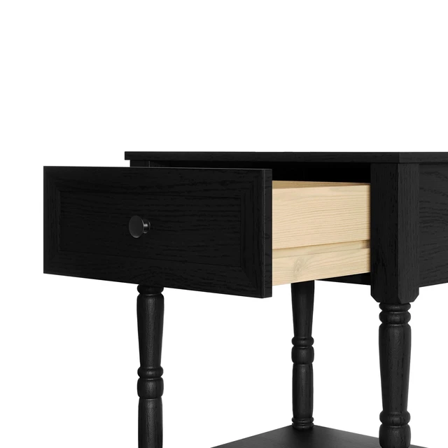 Alt view image 6 of 7 - HMD Ruston 1-Drawer Nightstand (Set of 2) with Open Shelf, Turned Legs, and Rich Woodgrain Finish Black