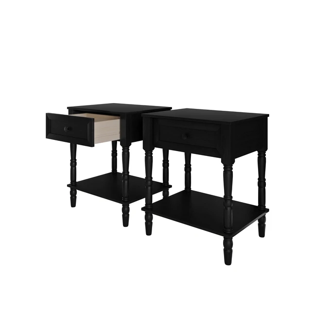 Alt view image 4 of 7 - HMD Ruston 1-Drawer Nightstand (Set of 2) with Open Shelf, Turned Legs, and Rich Woodgrain Finish Black