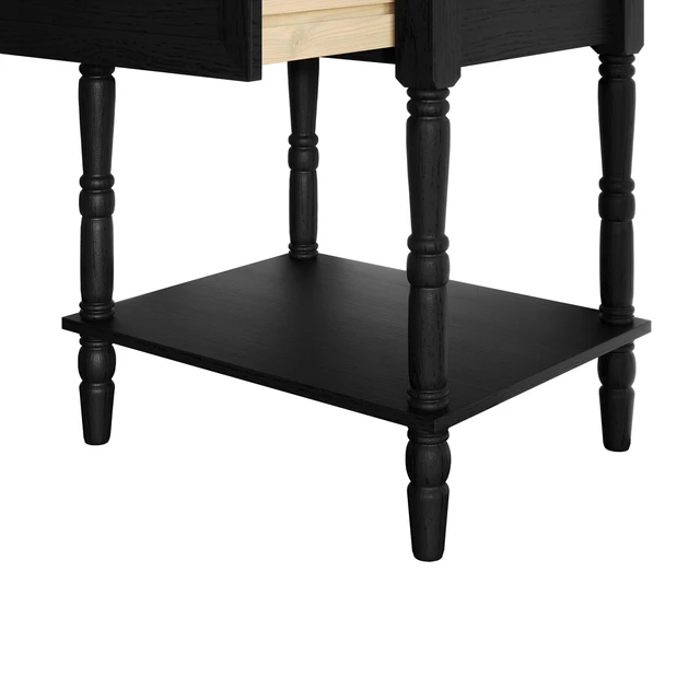 Alt view image 7 of 7 - HMD Ruston 1-Drawer Nightstand (Set of 2) with Open Shelf, Turned Legs, and Rich Woodgrain Finish Black