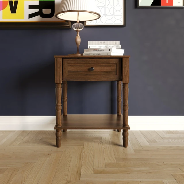 Main image of HMD Rumford 1-Drawer Nightstand Modern Wooden Bedside Table with Storage, Open Shelf & Natural Woodgrain Finish