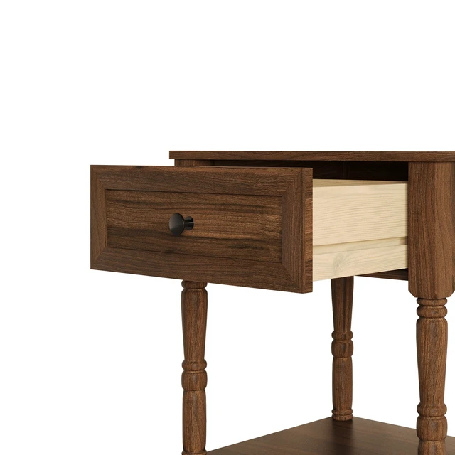 Alt view image 6 of 7 - HMD Rumford 1-Drawer Nightstand Modern Wooden Bedside Table with Storage, Open Shelf & Natural Woodgrain Finish