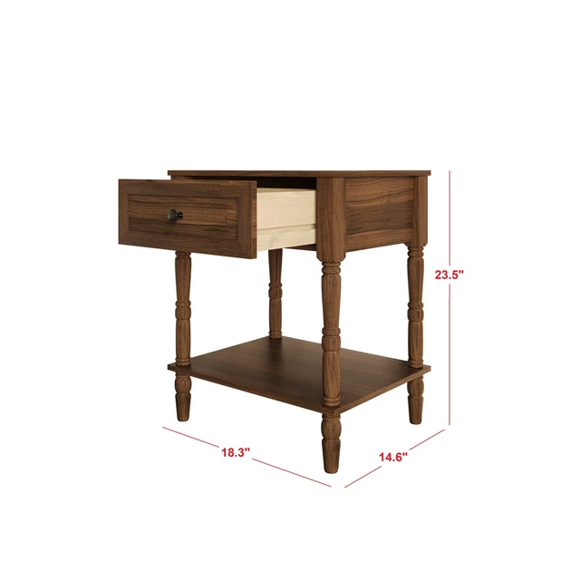 Alt view image 3 of 7 - HMD Rumford 1-Drawer Nightstand Modern Wooden Bedside Table with Storage, Open Shelf & Natural Woodgrain Finish