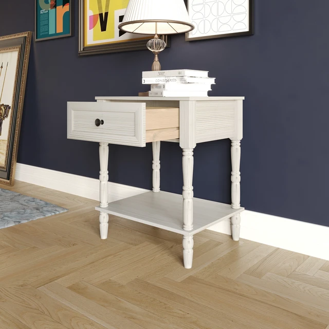 Alt view image 2 of 7 - HMD Rumford 1-Drawer Nightstand Modern Wooden Bedside Table with Storage, Open Shelf & Natural Woodgrain Finish Light Gray